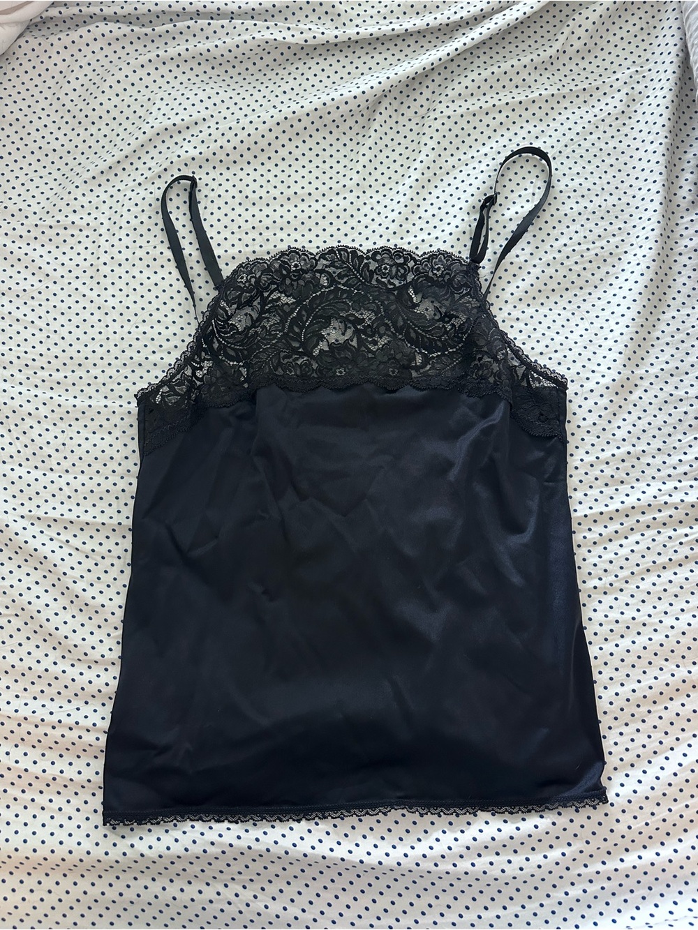 Vintage Black Lace Trim Satin Chemise Slip